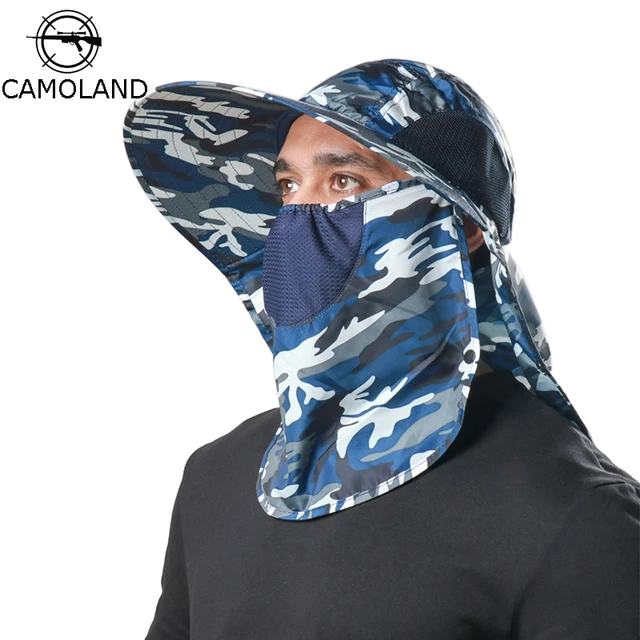 CAMOLAND Bucket Hat With Neck Flap Women Men Camouflage Sun Hats Male  Outdoor Long Wide Brim