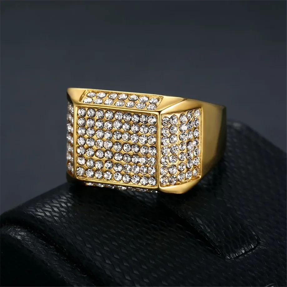 Хип хоп Iced Out Bling кубические циркониевые кольца для мужчин и женщин из нержавеющей стали хип-хоп/панк украшения позолоченное кольцо для любви, подарок JZ1668N