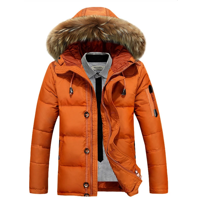 Горячая Распродажа Новая мужская пуховая куртка зимняя Толстая теплая модная Лоскутная Мужская куртка с капюшоном мужская белая куртка на утином пуху, 8232 - Цвет: 8232 orange