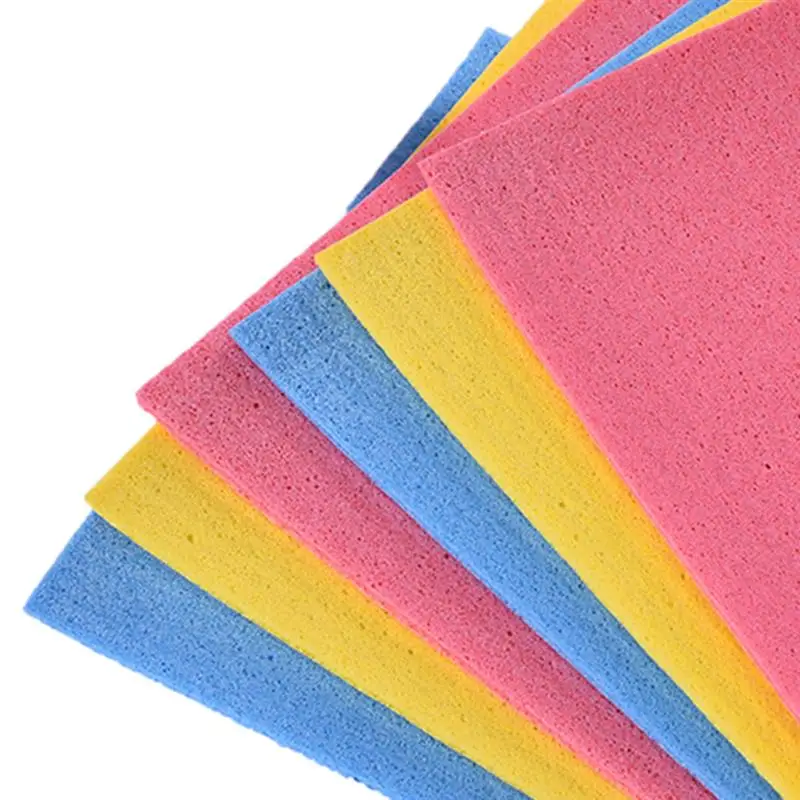 4 pcs Dishcloth Oil-free Reusable Solid Color Cellulose Sponge Cleaning Cloth for Dish Cookware Utensil