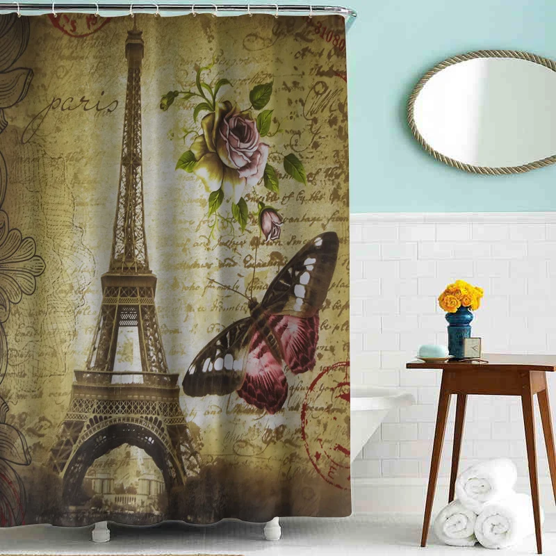 

Paris Eiffel Tower Shower Curtain 3D Bathroom Shower Curtain Window Curtain Bath Mat With Hooks