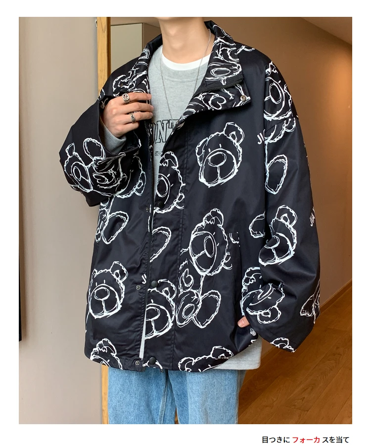2021 New Casual Coat Men Spring And Autumn Korean Version Of The Trend Of Loose Bear Jacket PI Shuai Fried Street Lovers Jacket racer jacket
