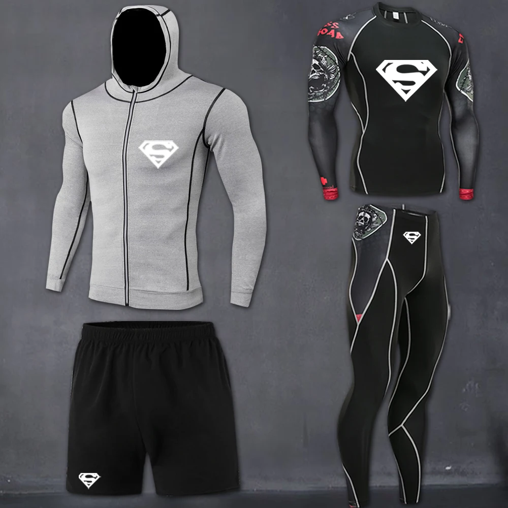 

4-pc /set High Quality Running tights Compression leggings Men's Hockey Thermal underwear Sweat Gym T-shirt Workout Clothes Men