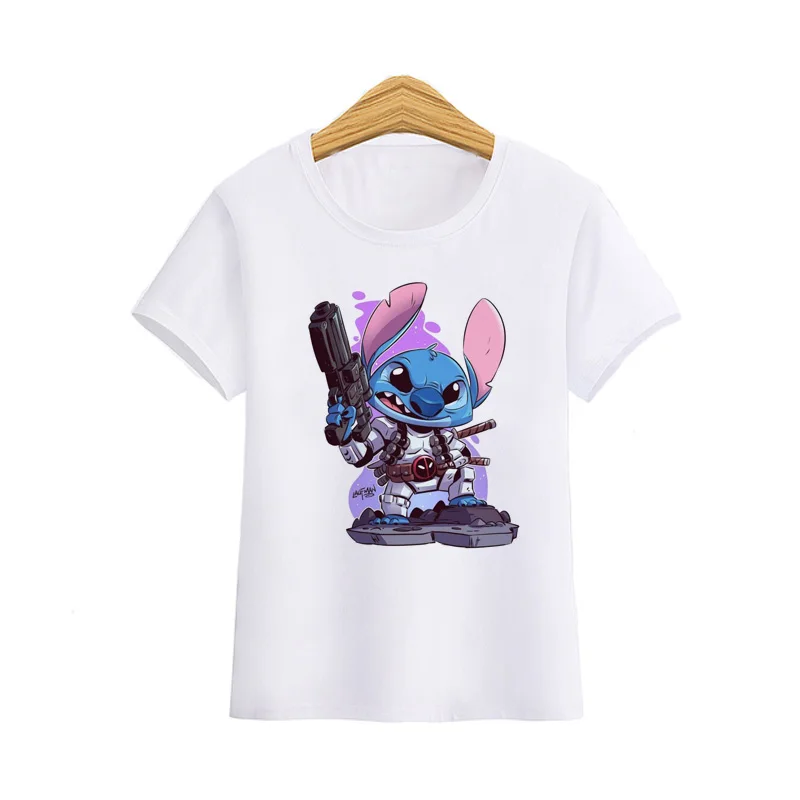 Женская футболка LILO STITCH летние белые Harajuku милые футболки забавный мультфильм дэдпо Повседневная футболка милые тонкие повседневные топы