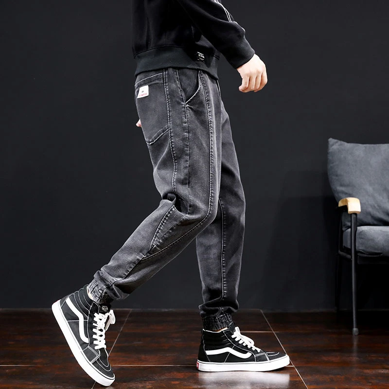 Pantalones vaqueros de estilo japonés para hombre, Jeans holgados de Color negro, grande 42, pantalones bombachos con parche de rayas vaqueros| AliExpress