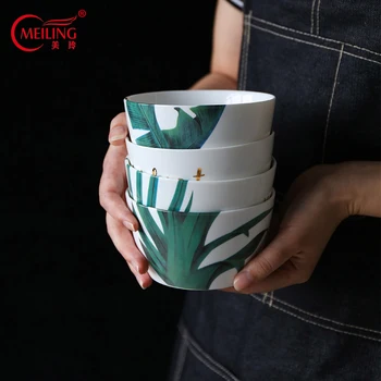 

4PCS Rainforest Bowl Set Fine Bone China Porcelain Dinner Serving Bowl For Salad Fruit Rice Soup Nordic Kitchen Home Accessories