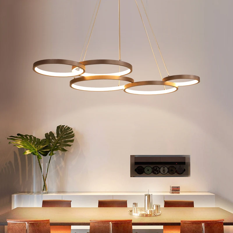 Скандинавский светильник, Креативный светодиодный светильник, алюминиевая коричневая современная люстра для гостиной, столовой, подвесной светильник