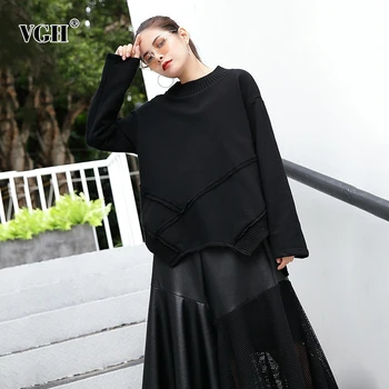 

VGH Casual Irregular Women Sweater O Neck Lantern Long Sleeve Loose Knitting Streetwear Style Pullovers For Female Clothing Tide