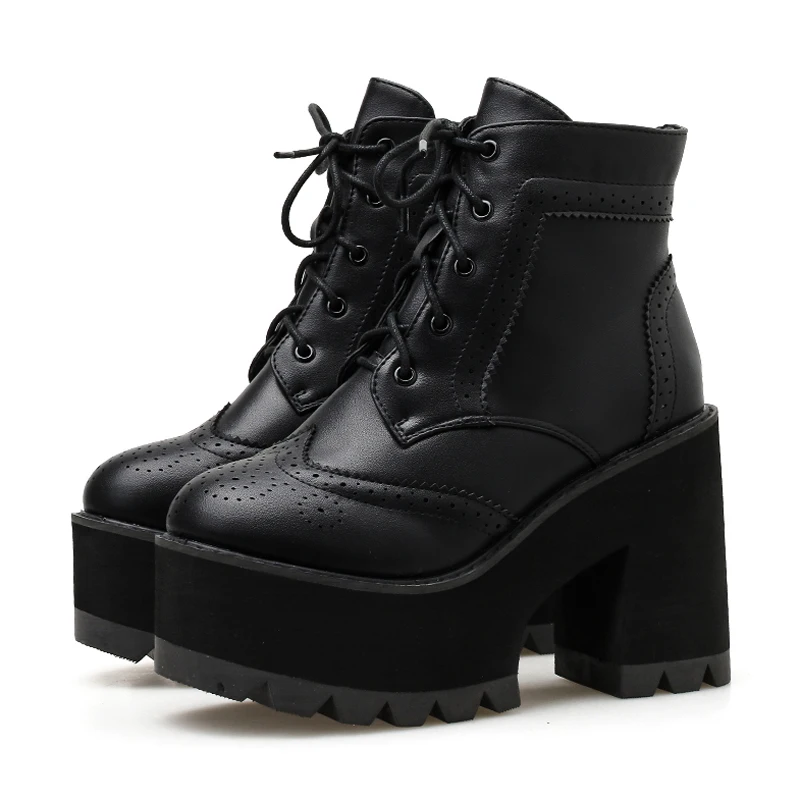 

women snowboots New Fashion lace up boots Autumn Platform Ankle Boots Women Thick Heel Platform shoes fur Boots LJA934-2