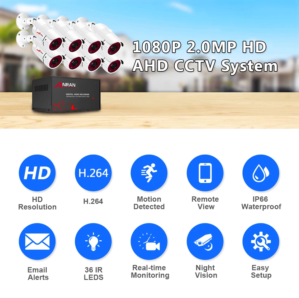 ANRAN AHD система видеонаблюдения 1080P наружная камера безопасности AHD DVR комплект День/Ночь домашняя видео система видеонаблюдения водонепроницаемый HDD P2P HDMI