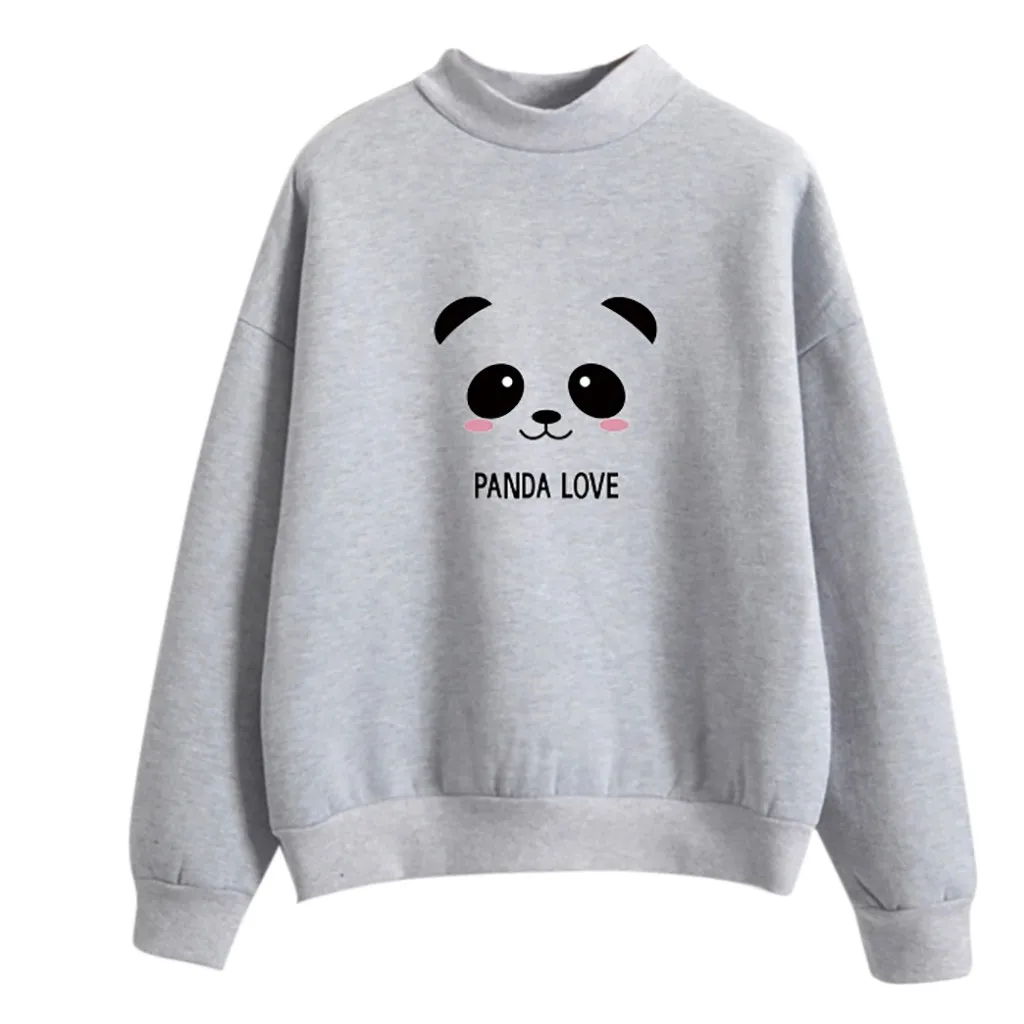 JAYCOSIN Trend Women Panda Printed Sweatshirt Casual Simple Long Sleeve Comfortable Soft Solid Color Cute Blouse Pullover Tops