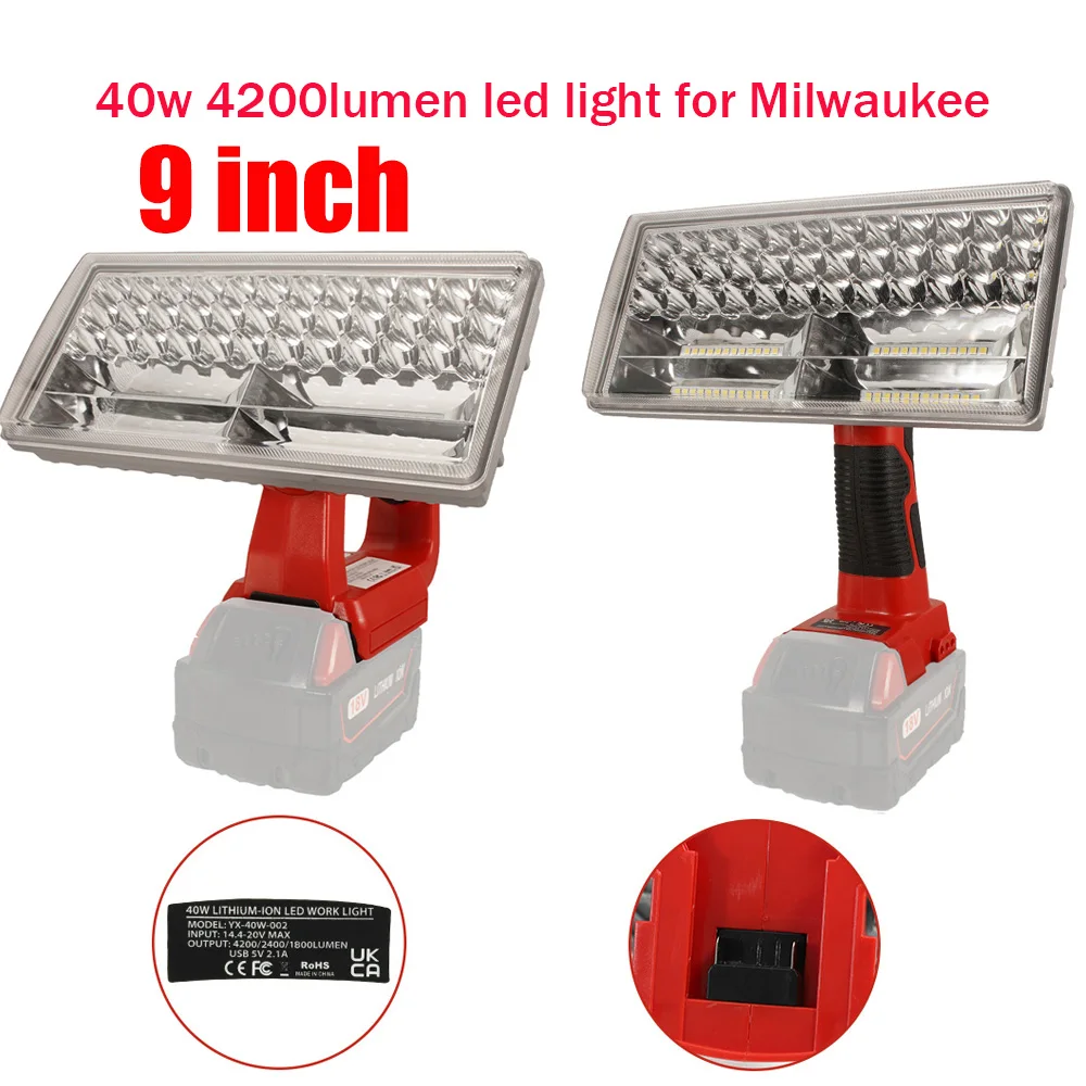 9 inch 40W LED Lamp For Milwaukee M18 18V Li-Ion Battery Indoor Outdoor Working Light Spotlight Portable Flashlight With USB | Автомобили