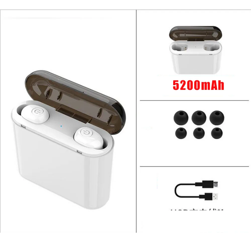 6800 мАч Powerbank беспроводные наушники Bluetooth 5,0 наушники Noice отмена мини-стереонаушники PK Q32 TWS для телефона Xiaomi - Цвет: 5200mAh white
