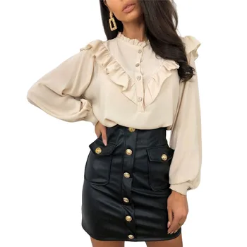 

Women Fashion High Waist Skirt Sexy Zip Faux Leather Short Pencil Bodycon Mini Skirt New Solid Black Button Skirt