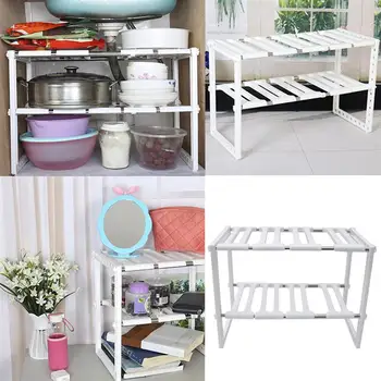 

Two Layers Storage Rack Stainless Steel Retractable Rack Under Sink Kitchen Rack Storage Holder Multi-Function Pot Shelf