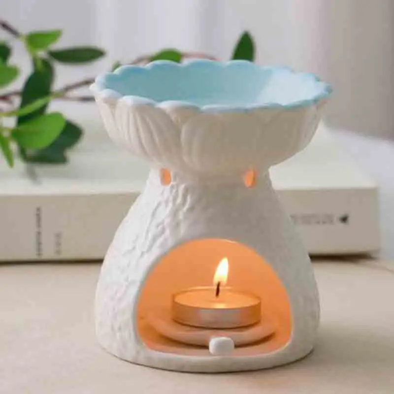 Большие основные характеристики керамики свечи для ароматерапии аромогорелка лампа домашний декор Аромалампа с держателем свеча лист лотоса - Цвет: 8
