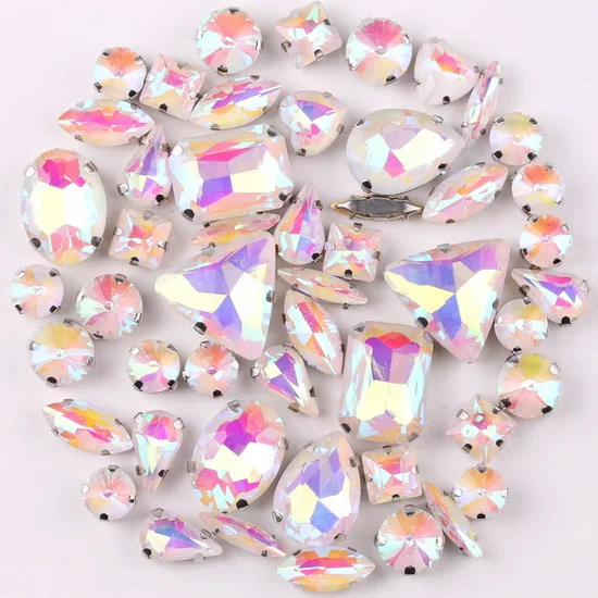 Silver Claw Setting Crystal Rhinestones - 50pcs Mixed Shapes, Clear & Jelly Candy AB