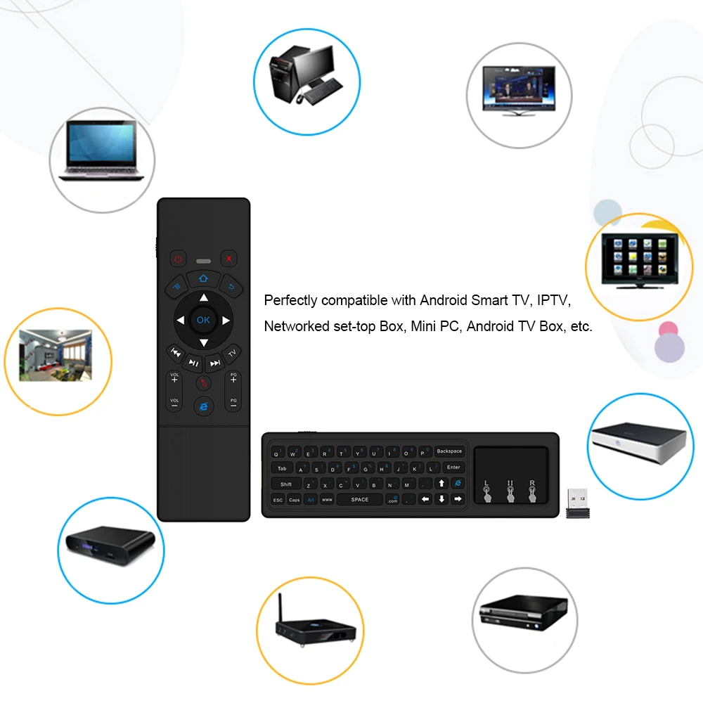 Мини 2,4 ГГц Air mouse беспроводной сенсорный экран с клавиатурой qwerty ручной пульт дистанционного управления 6 гироскоп для ПК ТВ Android tv Box