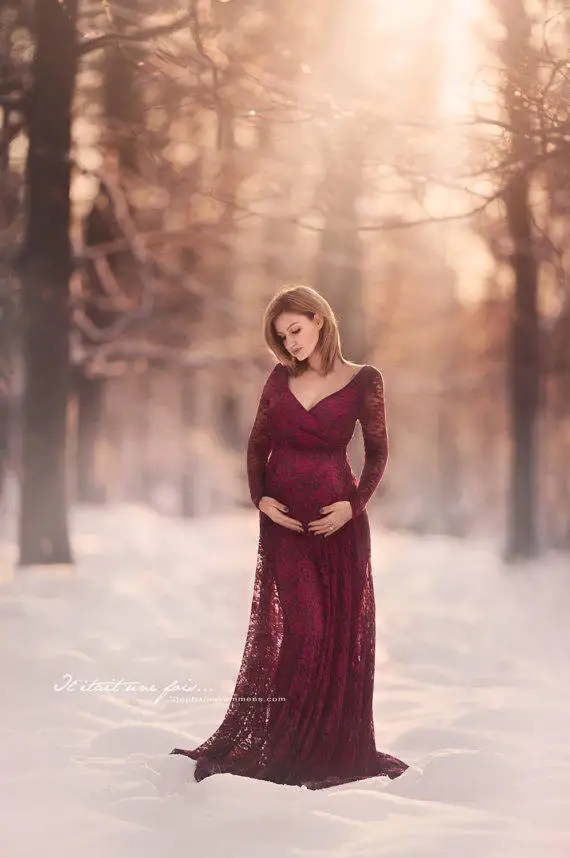 

AliExpress Amazon Pregnant Women Filming Photo Dress V-neck Lace Pregnant Mother Photo Shoot Long Skirts Large Size 7201