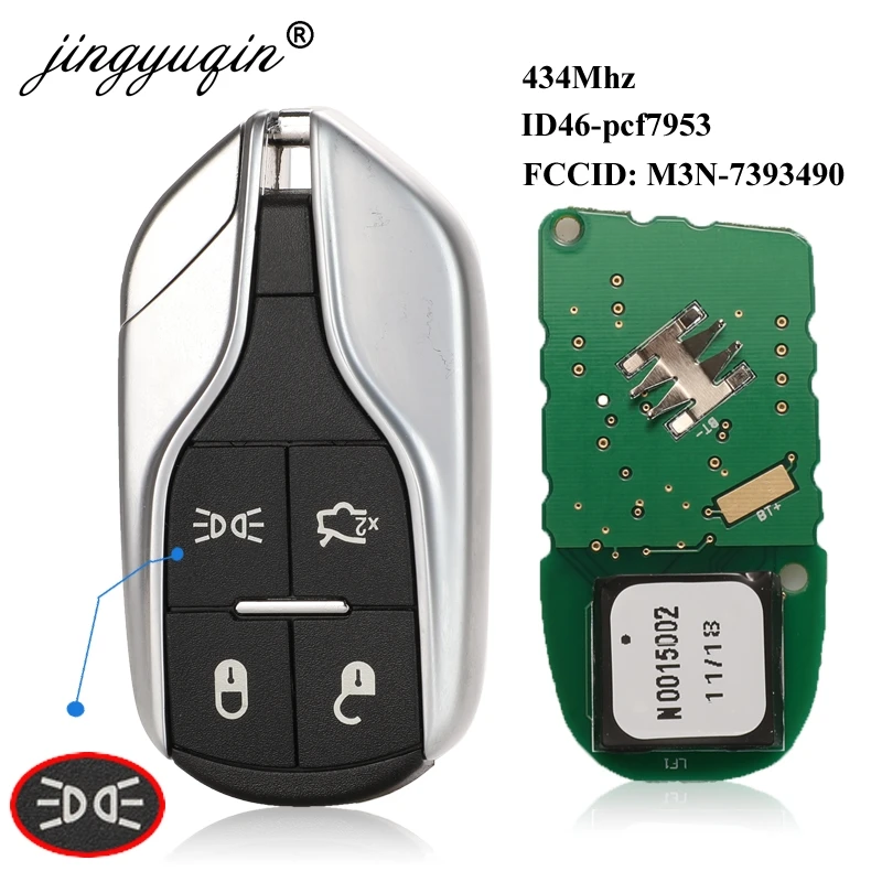 JINGYUQIN SMART REMOTE KEY FOB 4 BUTTON 433MHZ ID46 CHIP FOR MASERATI QUATTROPORTE PRESIDENT GHIBLI LEVANT 2012-2015 M3N-7393490