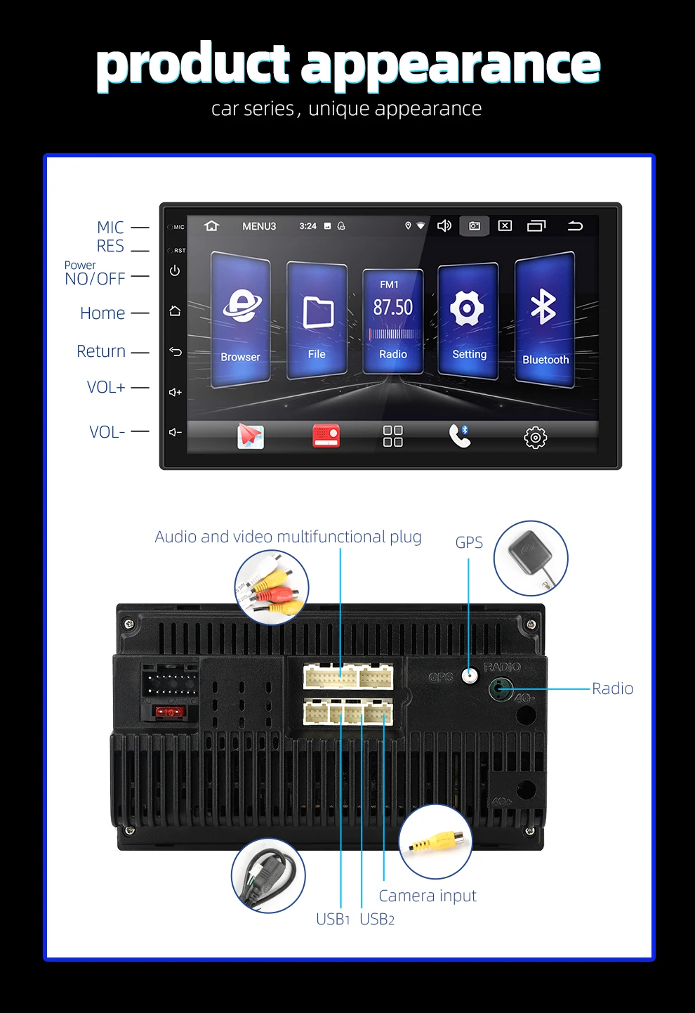 7 'Android 9,0 автомобильное радио 2 din android автомобильное компактное минирадио 2.5D ips экран gps навигация wifi Bluetooth MP5 плеер Передняя и задняя камера