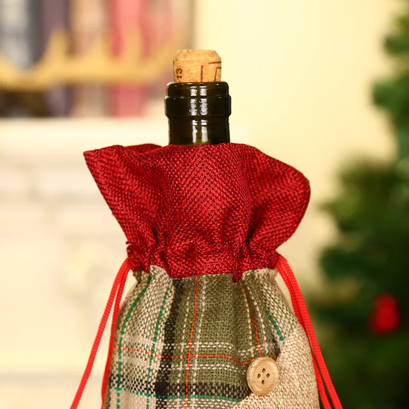 Новогодние и рождественские украшения для дома, Санта Клаус, крышка для бутылки вина, набор, снеговик, чулок, подарок на год, вечерние принадлежности для декора