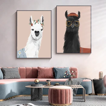 

Baby Nursery Wall Art Canvas Poster Print Woodland Animal Cute Alpaca Nordic Kid Decoration Picture Painting Child Room Decor