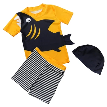 

Shark Print Swimsuit Kids Boy 3 Pcs Cartoon Children Swimwear Short Sleeve Rash Guard UV UPF 50+ Child Little Boys Swimming Suit