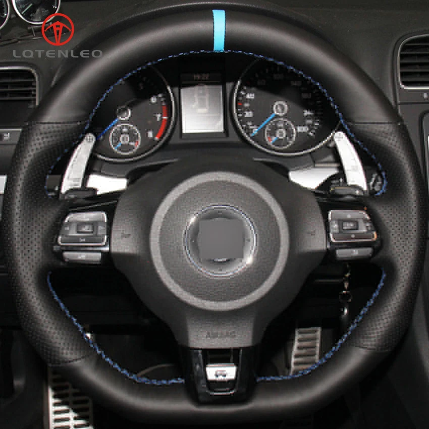 LQTENLEO черный из натуральной кожи DIY для Volkswagen Golf 6 GTI MK6 VW Polo Scirocco R Passat CC|car steering wheel