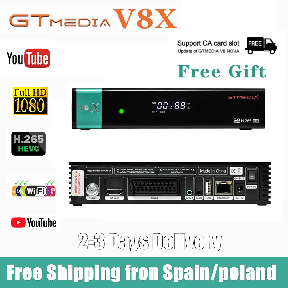 Hot satellite receiver Gtmedia v8x Receptor Send from Spain fast same as Gtmedia V8 NOVA V8 honor DVB-s2 full hd Upgrade