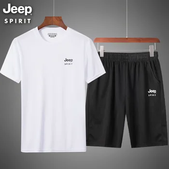 

JEEP oversized t shirt sports suit men's new summer thin section short-sleeved T-shirt 5 points pants men's thin section