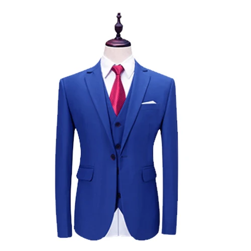 Royal blue Пиджак+ жилет+ брюки) мужской модный приталенный костюм деловой Повседневный Свадебный костюм жениха Одноцветный трехсекционный костюм M-5XL 6X - Цвет: Royal blue