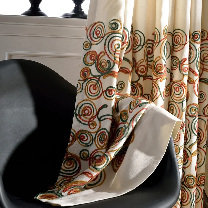 

Memory Ring-Minimalist Modern Cotton and Linen Curtain Fabric Embroidery Curtain Fabric Embroidered Mesh Curtains