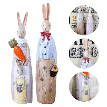 

Retro Imitated Wood Carving Innovative Easter Rabbit Jewelry Furnishings Animal Garage Kit Easter Bunny Decoration