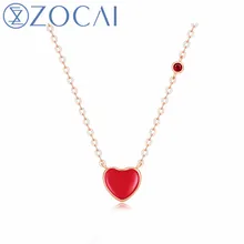 ZOCAI романтическое ожерелье с эмалью в форме сердца, натуральный, сертифицированный 0.005ct, бриллиант и рубин, розовое золото 18K(AU750), ожерелье, специальный подарок