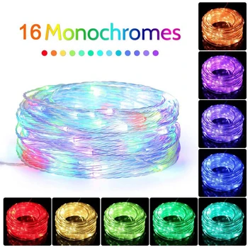 

RGB Rubber Copper Wire Light String 16 Color Remote Control USB Waterproof Light String PVC Flexible Wire Symphony Christmas Lig