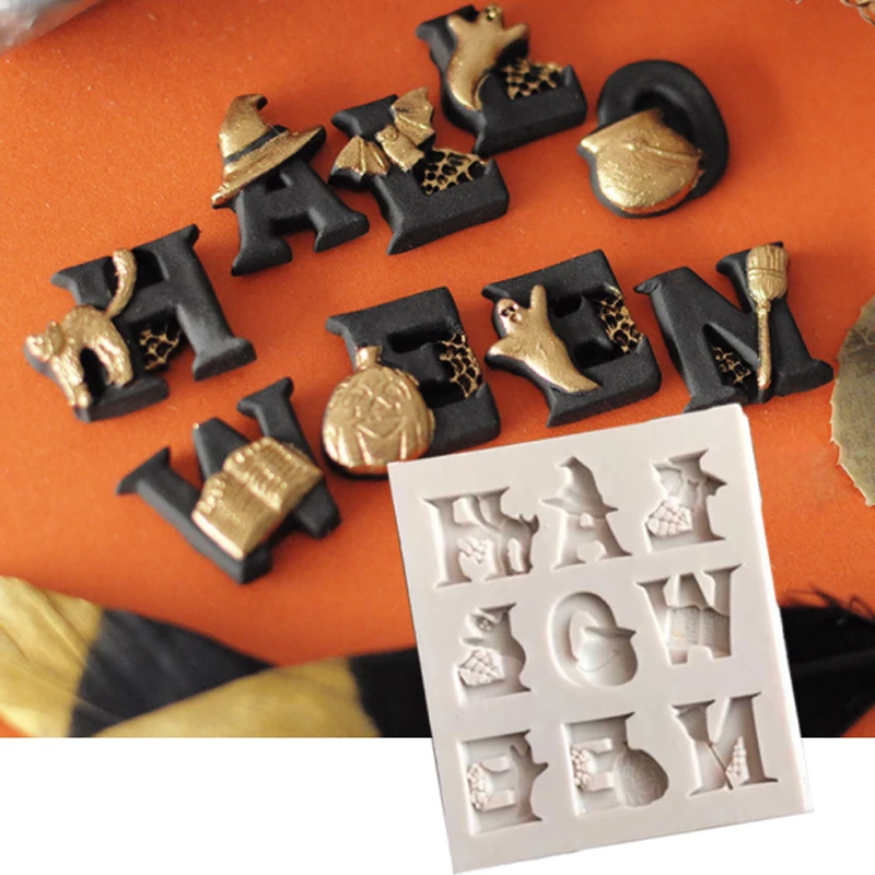 

Halloween Themed letters Molds Fondant Cake Decor Tools Silicone Molds Sugarcraft Chocolate Baking Tools For Cakes Gumpaste Fimo