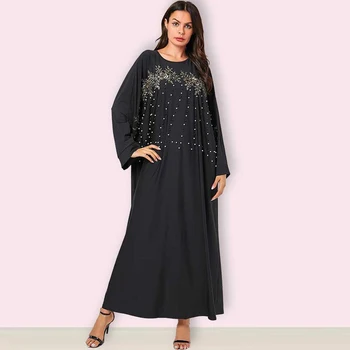 

Muslim Women Abaya Dress Caftan Beading Batwing Sleeve Turkey Dubai Islamic Clothing Dresses Moroccan Kaftan Arabic Vestidos