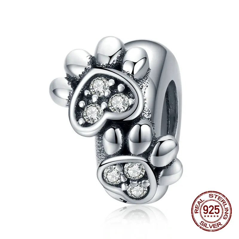 

rebeke Vintage cat print silicone 925 sterling silver beads charm fit pandora original bracelet charms silver jewelry making