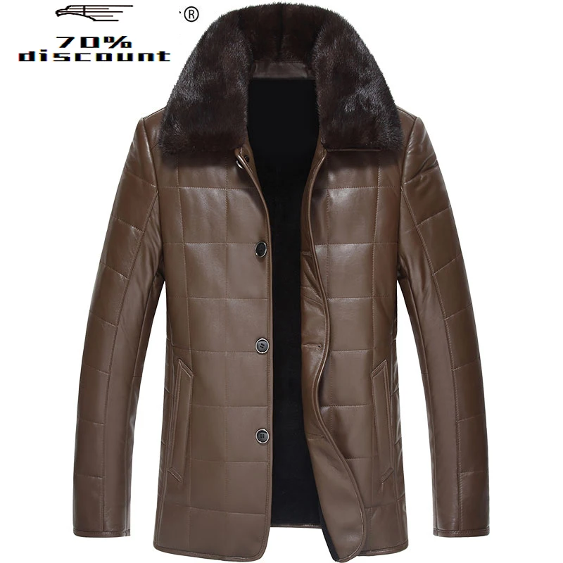 

Autumn Winter Mens Leather Jacket Genuine Leather Sheepskin Coat Real Wool Fur Lining Mens Leather Jackets Mink Collar ML-220605