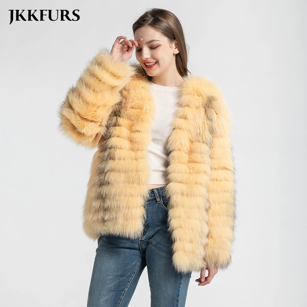 

2019 Winter Women's Knitted Real Fox Fur Coat Fashion Warm Fur Jacket Lady Natural Fur Fluffy S7572