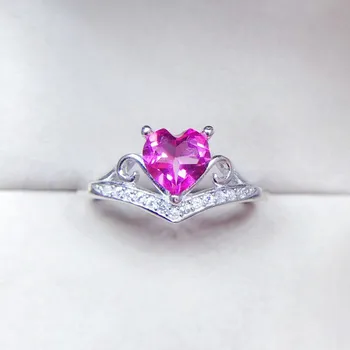 

Per jewelry Natural real pink topaz love heart crown ring Free shipping 1.2ct gemstone 925 sterling silver Fine jewelry Q204212