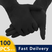 

100pcs/Box Nitrile Gloves Black Safety Waterproof Allergy Free Kitchen Mechanic Laboratory Work Oil Resistant Synthetic Nitrile