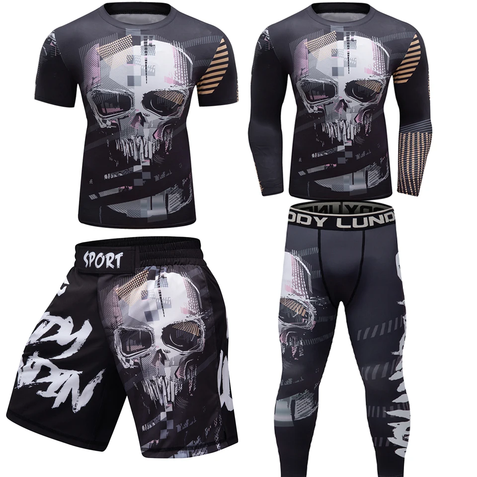 Bjj кикбоксинг MMA футболка + штаны наборы Muay Thai шорты Rashguard для мужчин боксерские