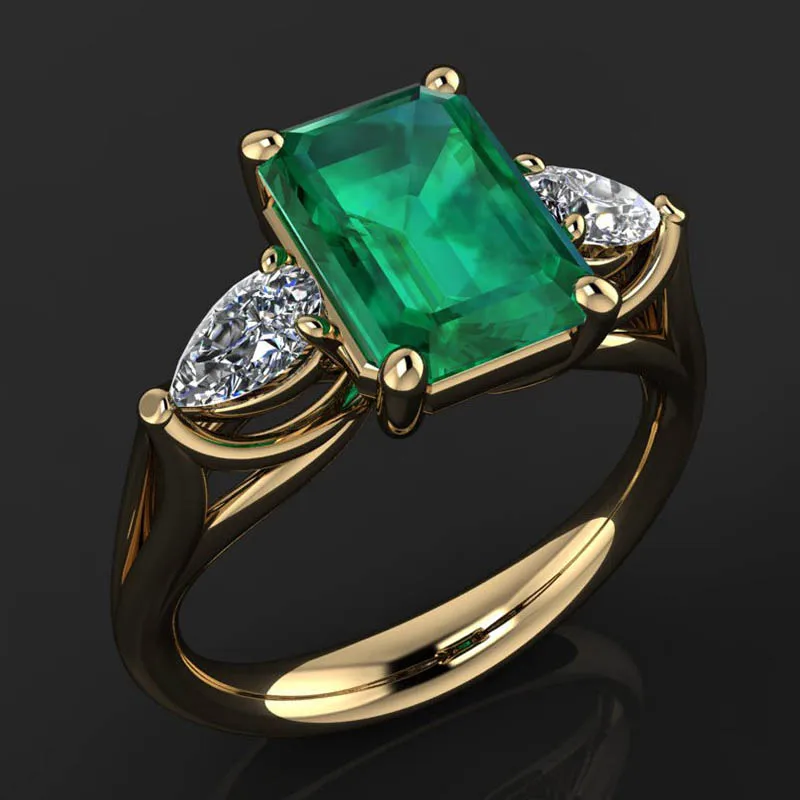 QTT New Arrival Luxury Gold Finger Ring Lab Emerald Paraiba Stone  Birthstone Wedding Engagement Ring Jewelry - AliExpress