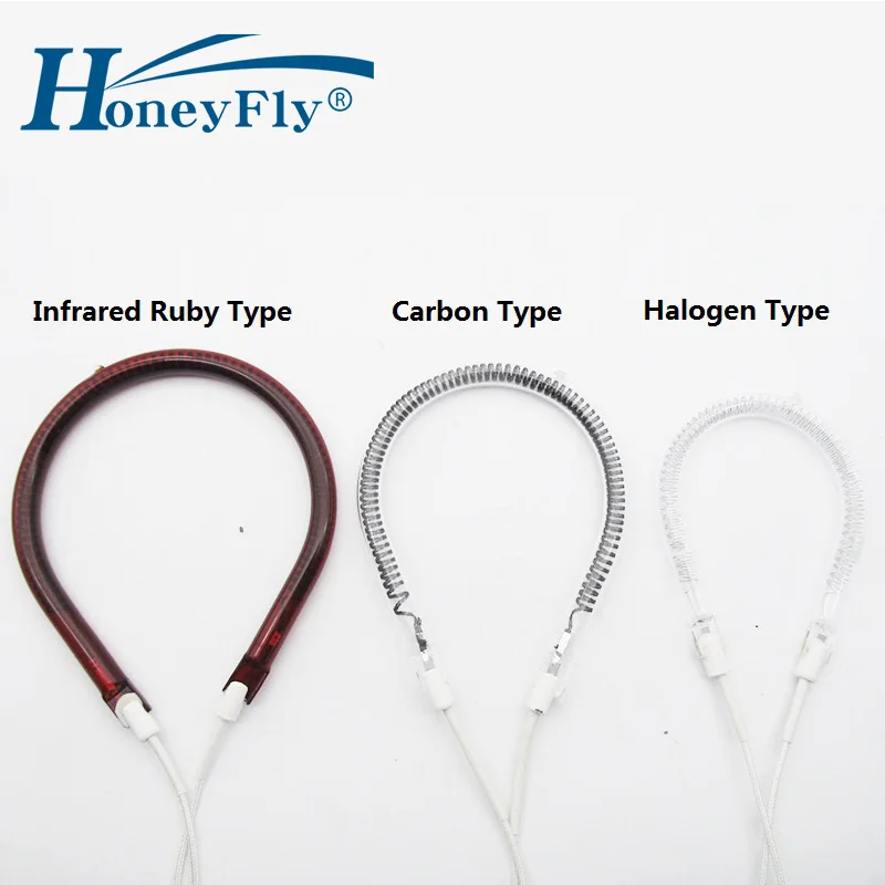 HoneyFly U-shape Infrared Heater Lamp 220V 600W 900W 1000W 1200W Carbon Halogen Lamp Heating Tube Ruby Drying Quartz