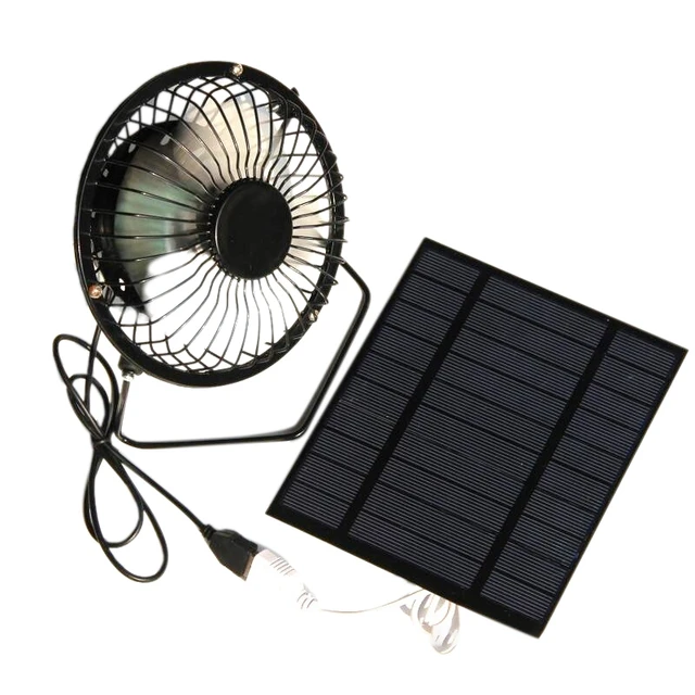 5W Solar Panel Powered Fan, Mini Portable Ventilation Cooling Fan 4-Inch USB Portable Fan for Camping Yacht Dog House _ Mobile