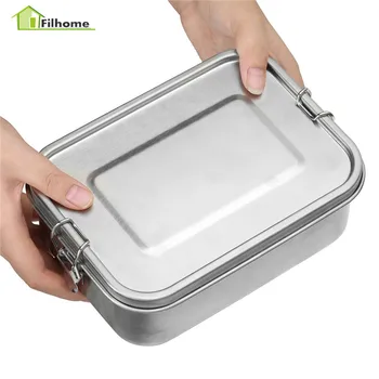

Filhome Stainless Steel Rectangular School Lunch Box School Tiffin Picnic Food Storage Container Leakproof Metal Foods Box