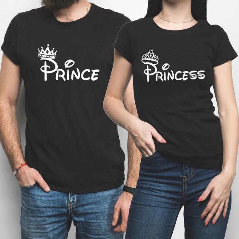 

Valentine Day Tee Prince Princess Shirt Couple Tshirt for Her and For Him Gothic Tops Fashion 2019 Women Streetwear White Top