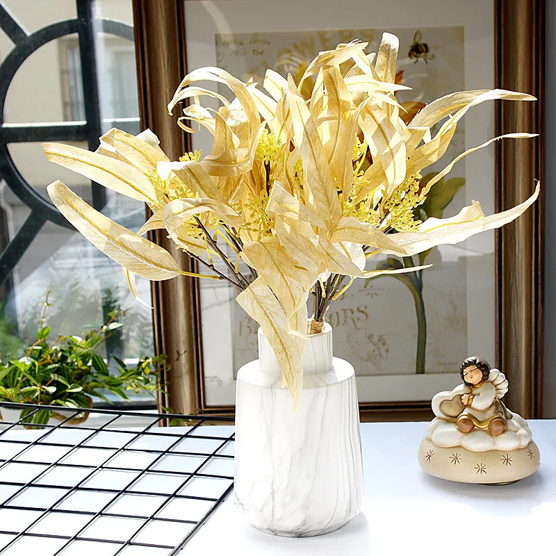 Gold Artificial Flower With Fruit Oval Eucalyptus Leaves Bunch Of Money